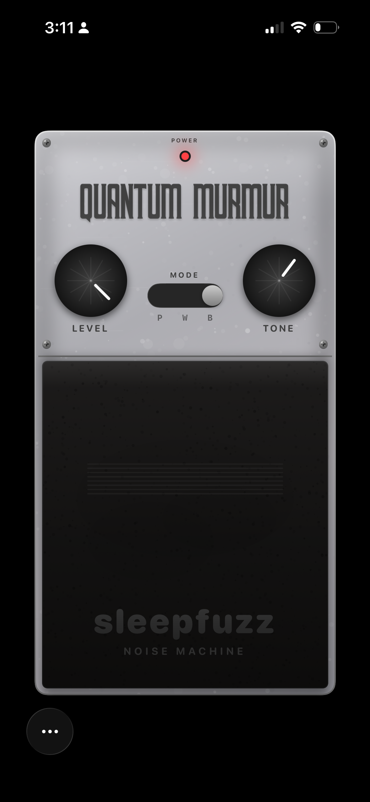 SleepFuzz main pedal screen with stomp control and dials