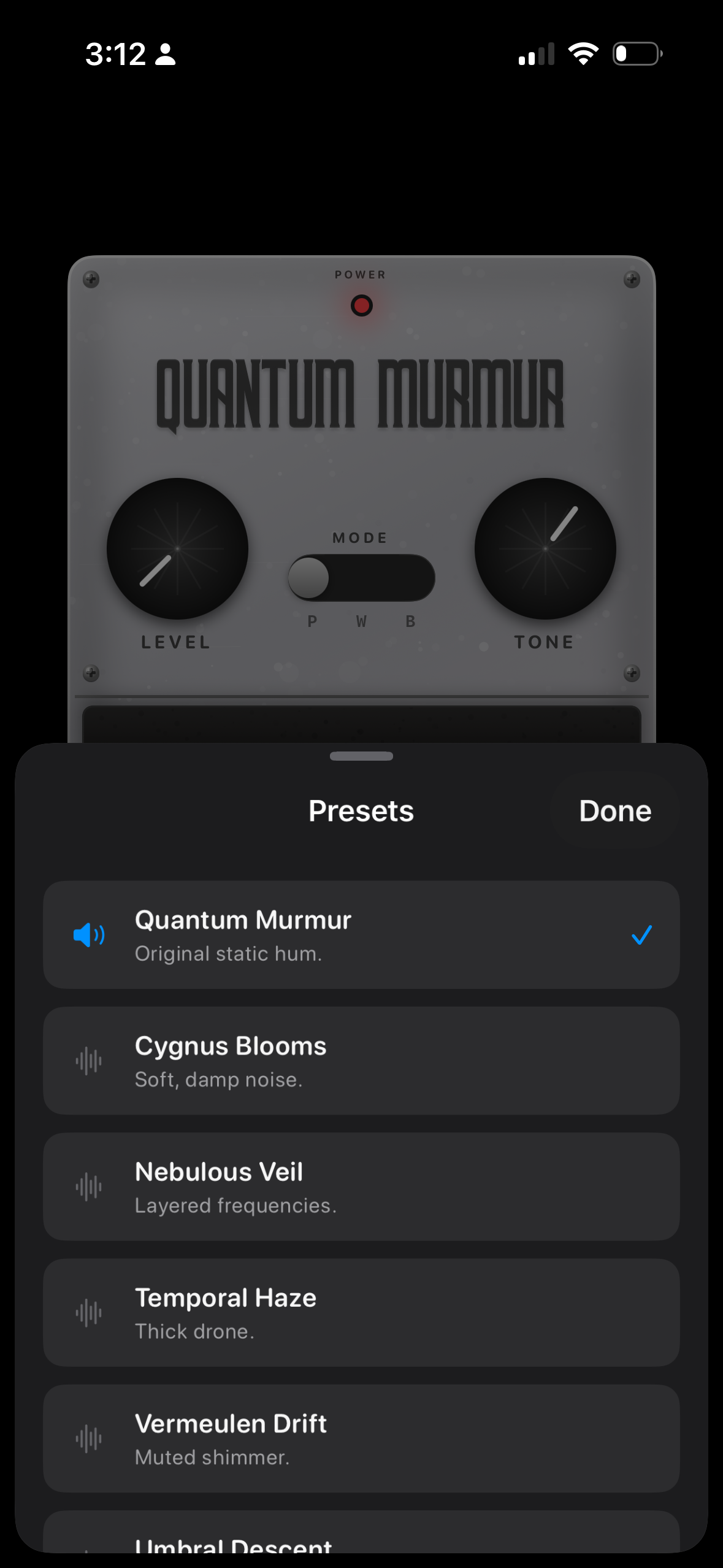 SleepFuzz presets list in the app