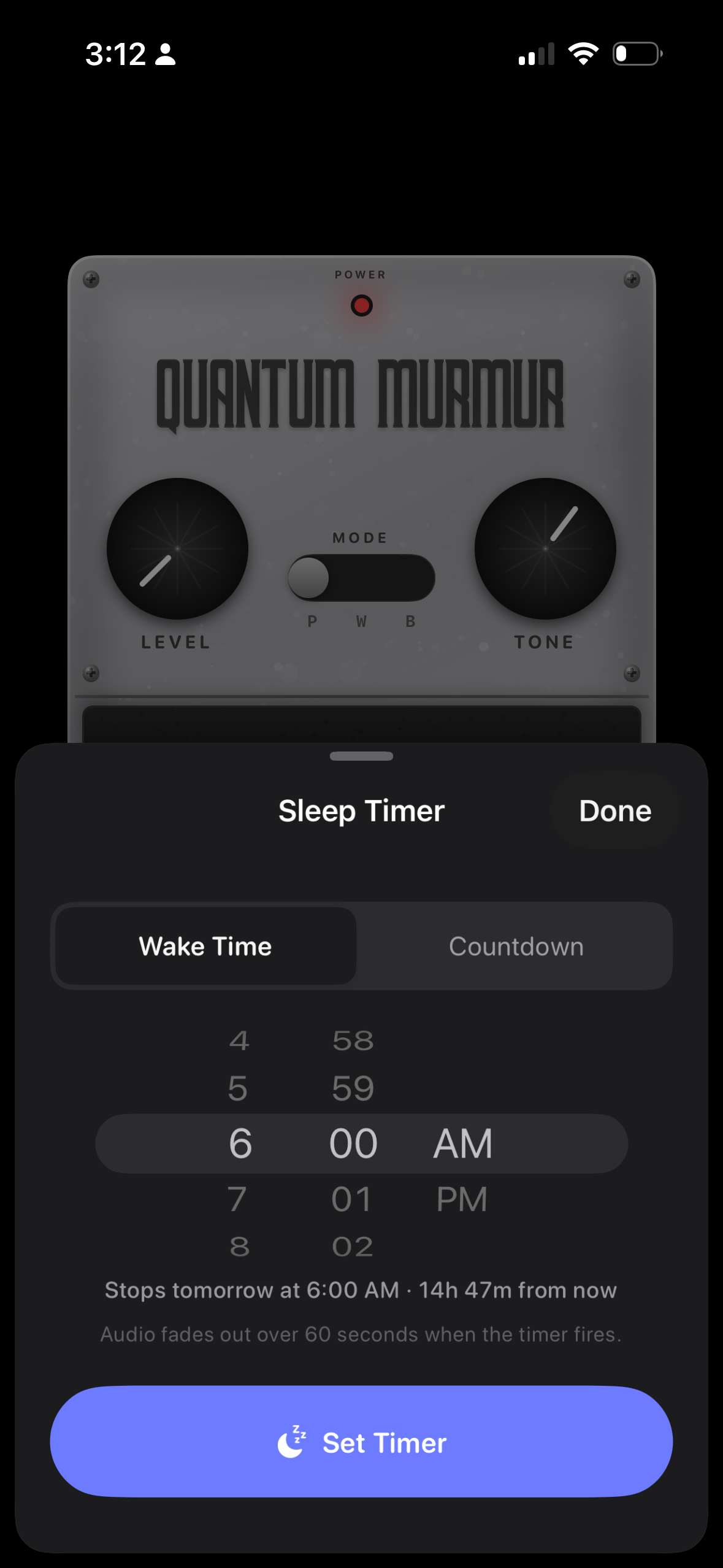 SleepFuzz sleep timer options
